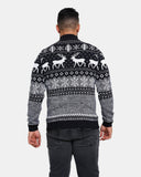 Mens Reindeer MockZip Black Xmas Jumper