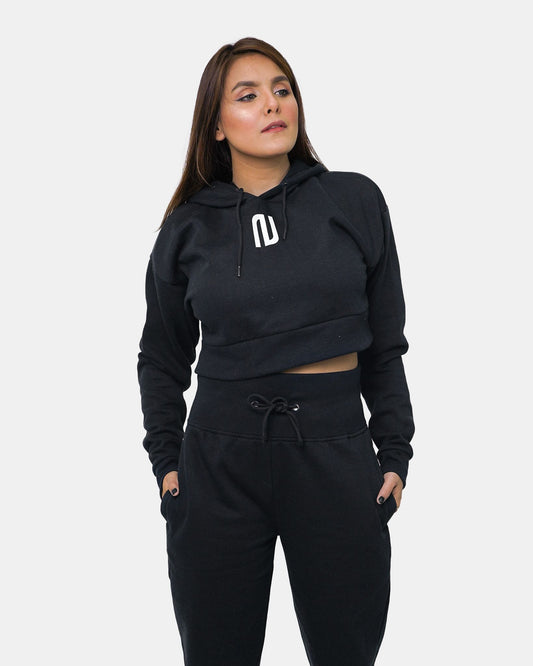 Black Womens Ribbed Hem Hoodie