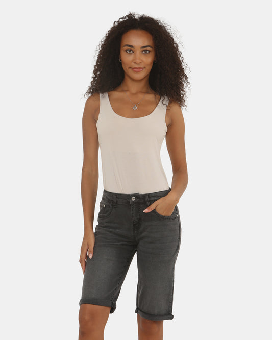 Charcoal Denim Stretchy Bermuda Shorts
