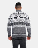 Mens Reindeer MockZip Cream Xmas Jumper