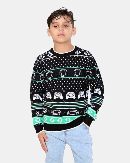 Boys Headphone Controller Green Jumper