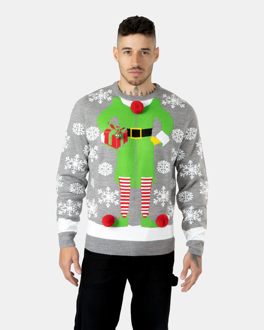 Men Gift Elf Grey Xmas Jumper