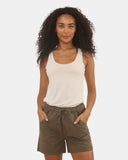 Womens Khaki Cotton Shorts with Pockets