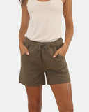 Womens Khaki Cotton Shorts with Pockets