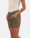 Womens Khaki Cotton Shorts with Pockets