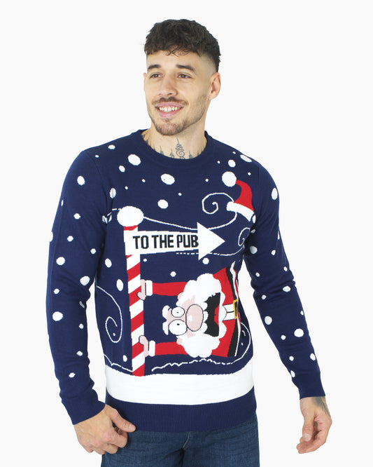 Santa To the Pub Navy Pullover Jumper