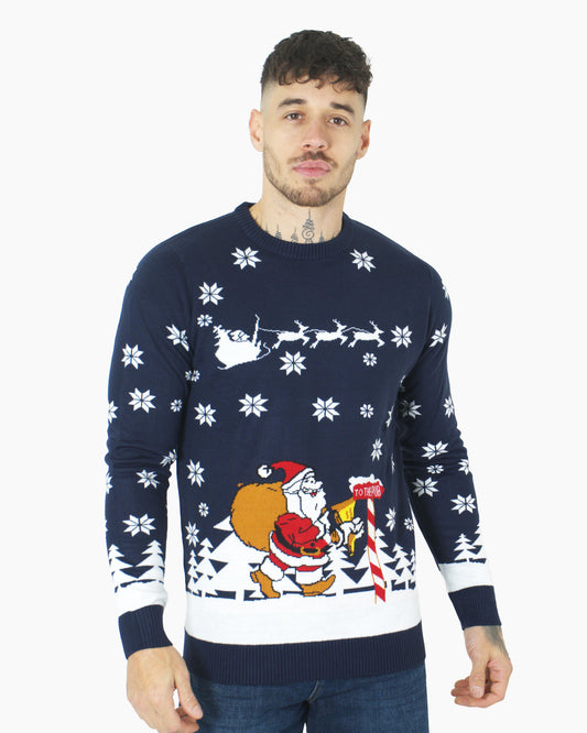 Santa to the Pub Navy Novelty Jumpers