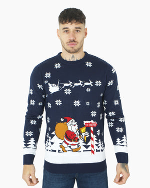 Santa to the Pub Navy Novelty Jumpers