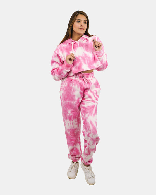 Women Pink Tie-Dye Fleece Tracksuit