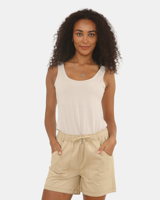 Womens Stone Cotton Shorts with Pockets