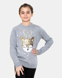 Baby Deer Grey Girls Christmas Jumper