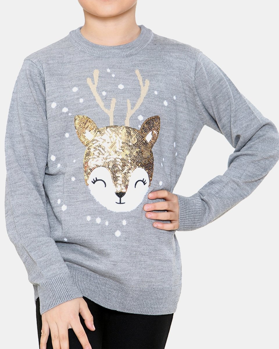 Baby Deer Grey Girls Christmas Jumper