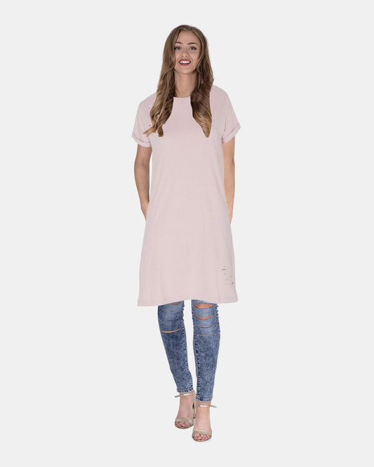 Baby Pink Women's Plain Long T-shirt
