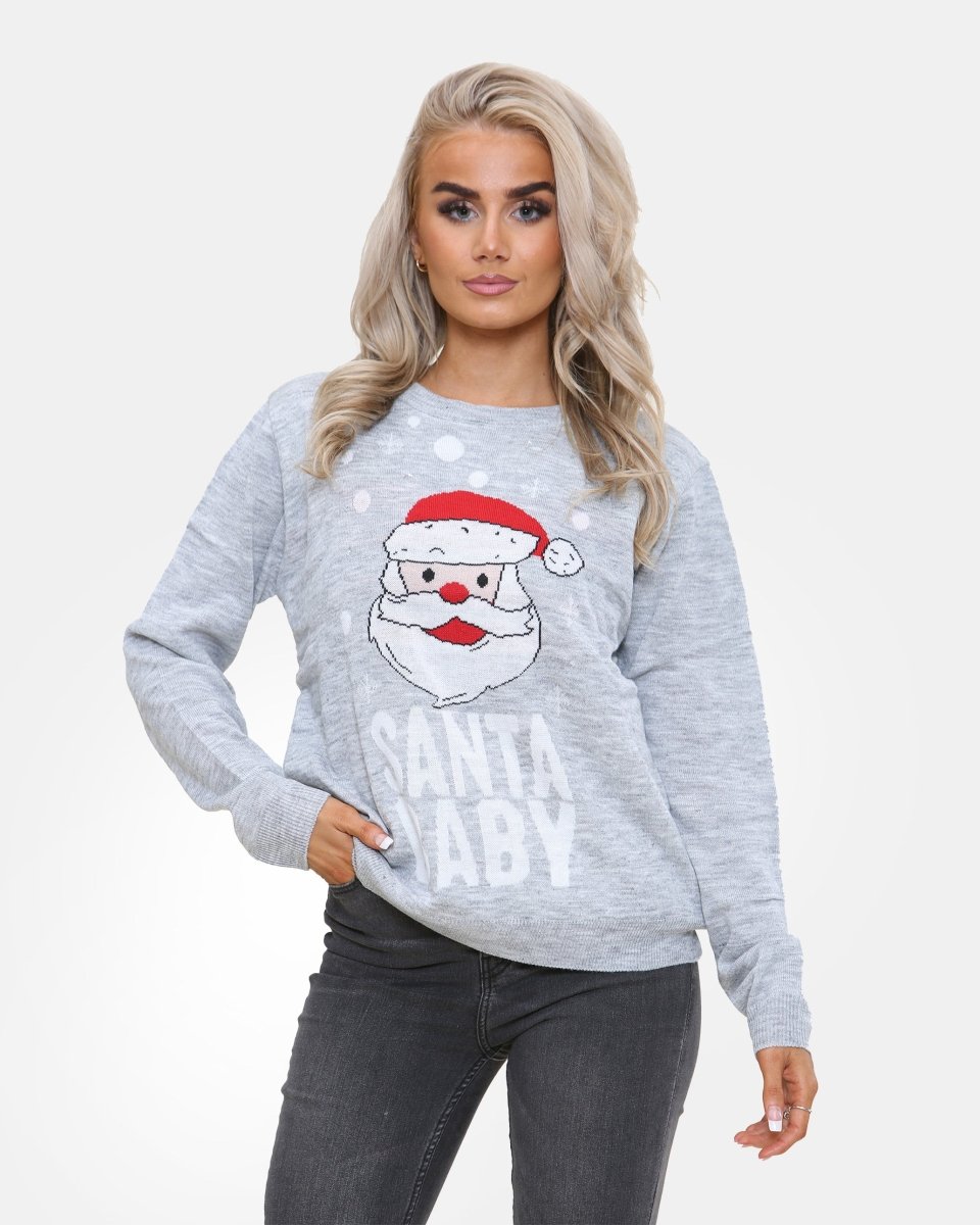 Baby Santa Grey Women Christmas Jumper
