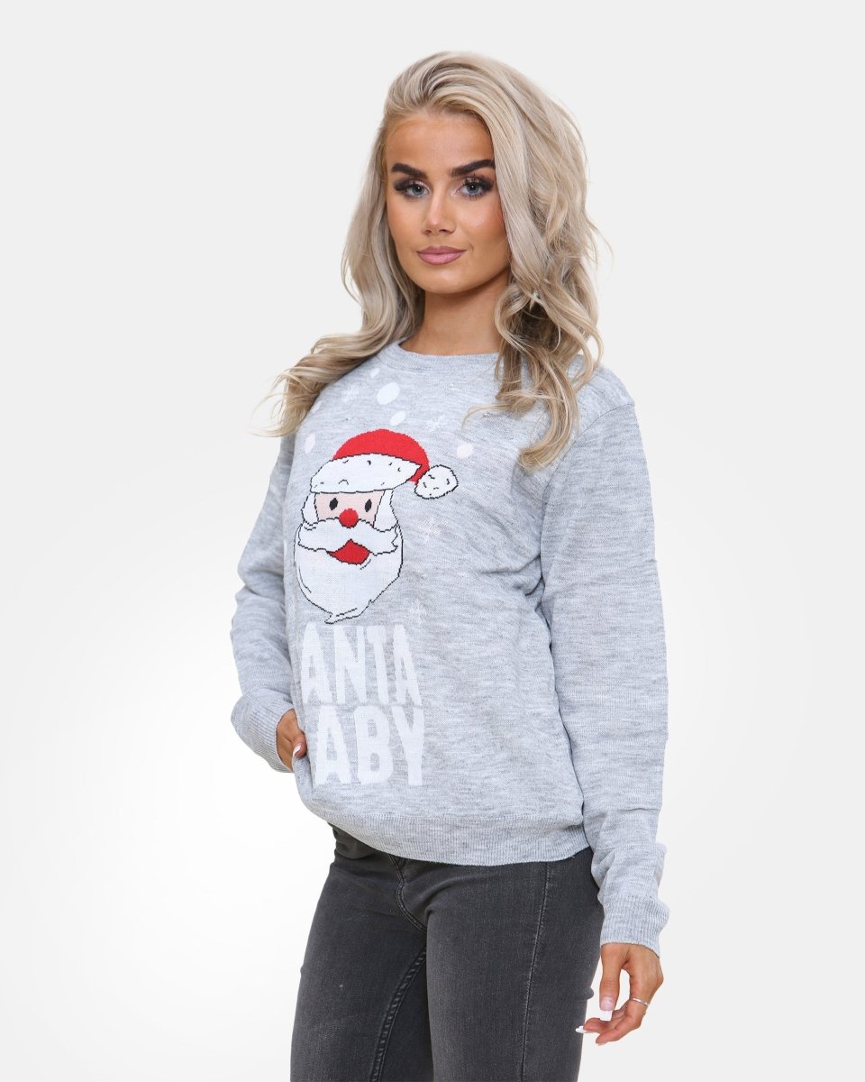 Baby Santa Grey Women Christmas Jumper