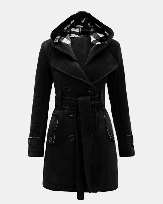 Black Belted Button Fleece Coat
