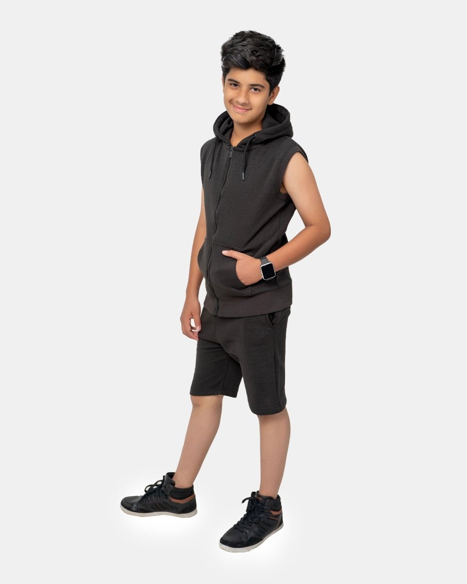 Black Boys Gilet Sleeveless Hoodie