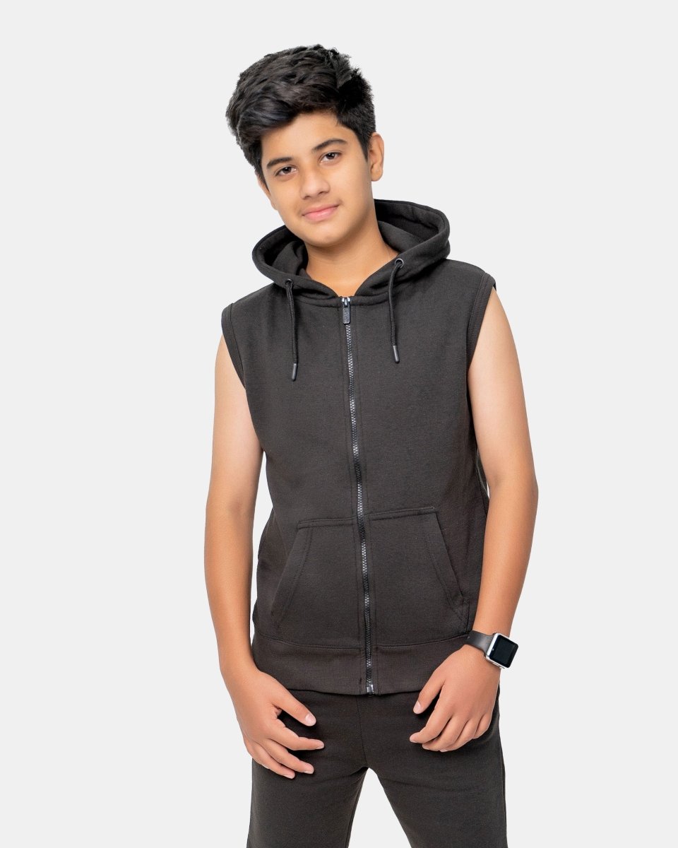 Black Boys Gilet Sleeveless Hoodie