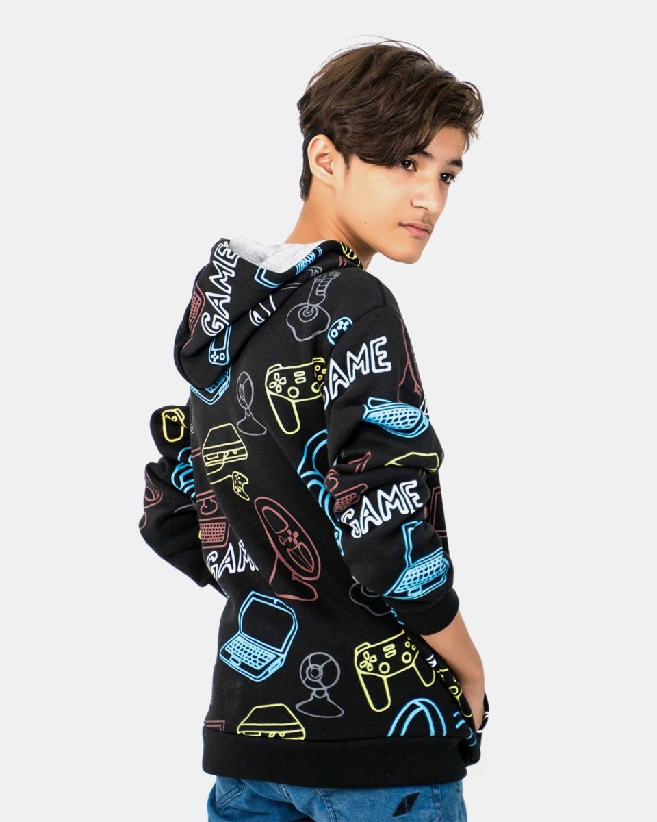 Black Boys Printed Gaming Hoodie