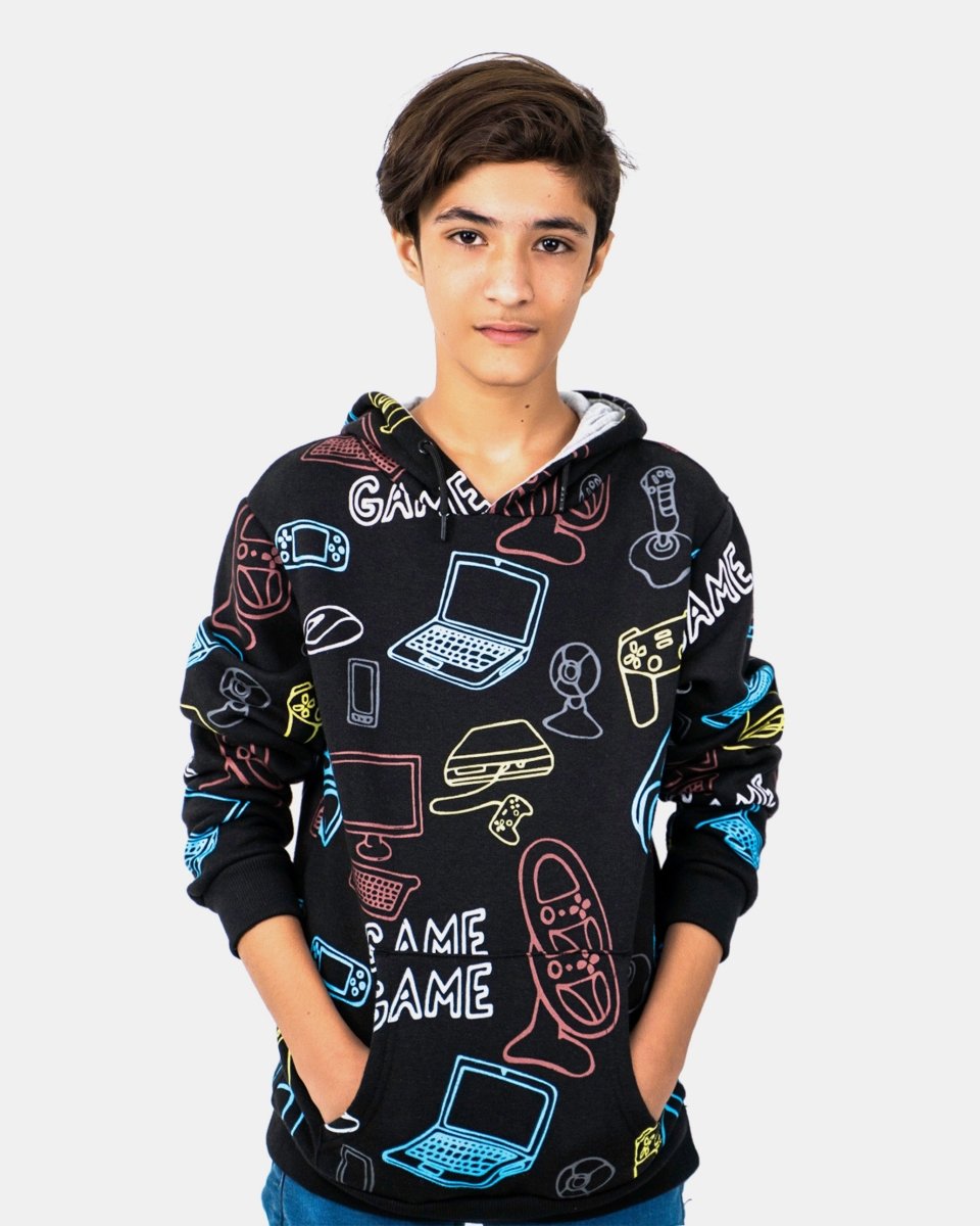 Black Boys Printed Gaming Hoodie