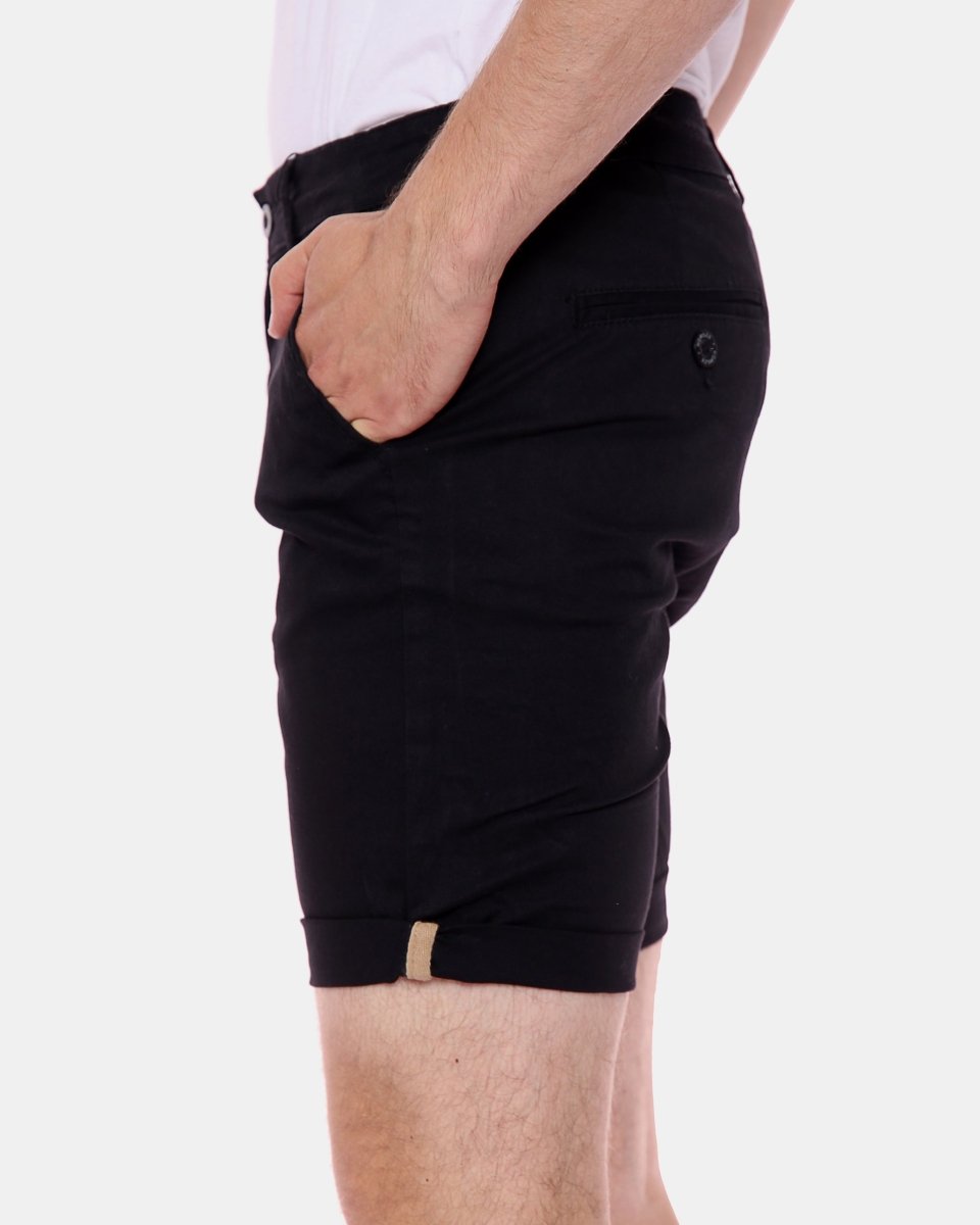 Black Casual Turnup Cotton Shorts