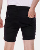 Black Casual Turnup Cotton Shorts