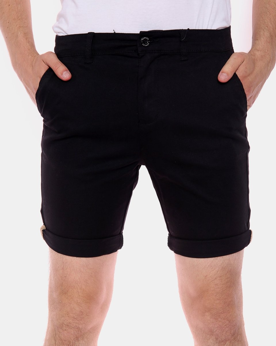 Black Casual Turnup Cotton Shorts