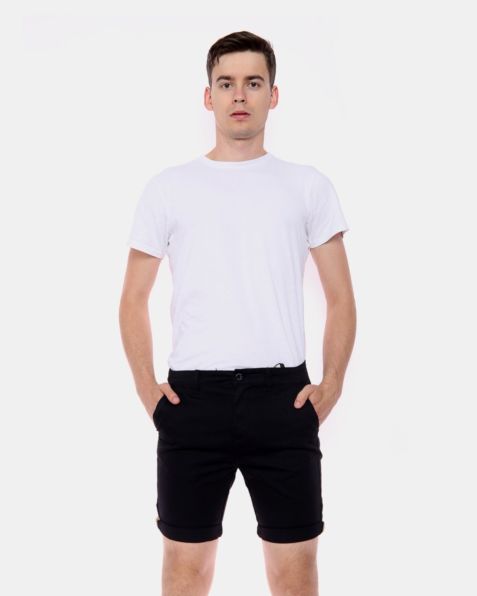 Black Casual Turnup Cotton Shorts