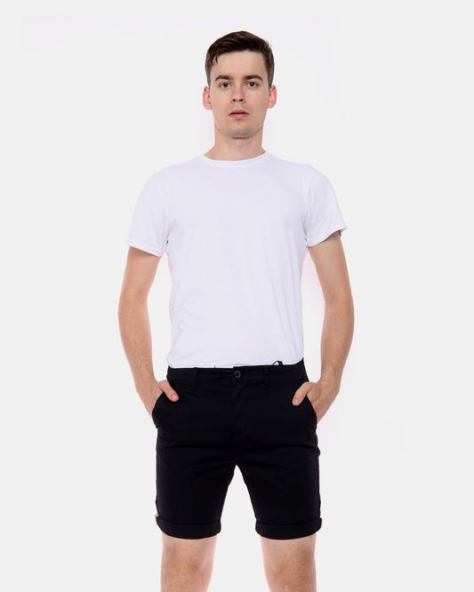 Black Casual Turnup Cotton Shorts