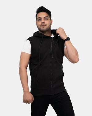 Black Casual Zip - Up Men's Hoodie