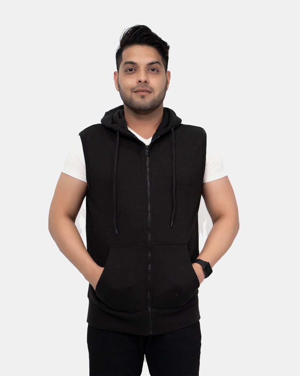 Black Casual Zip - Up Men's Hoodie