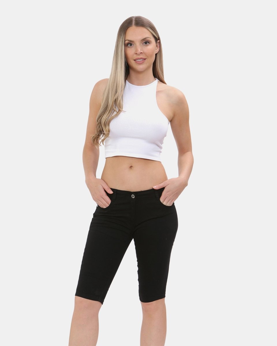 Black Chino Capri Bengaline Shorts