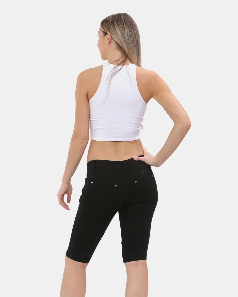 Black Chino Capri Bengaline Shorts