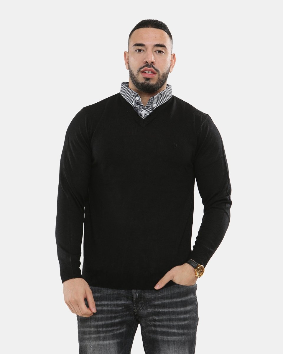 Black Collar Knitted V - Neck Jumper