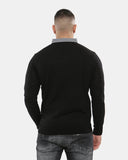 Black Collar Knitted V - Neck Jumper