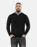 Black Collar Knitted V - Neck Jumper