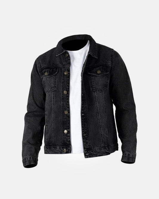 Black Denim Jacket Classic Buttoned - Cuffs