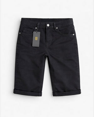 Black Denim Stretchy Bermuda Shorts