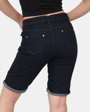 Black Denim Stretchy Bermuda Shorts