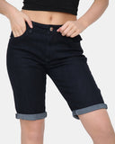 Black Denim Stretchy Bermuda Shorts