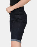 Black Denim Stretchy Bermuda Shorts