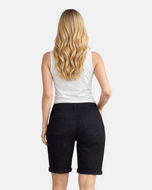 Black Denim Stretchy Bermuda Shorts