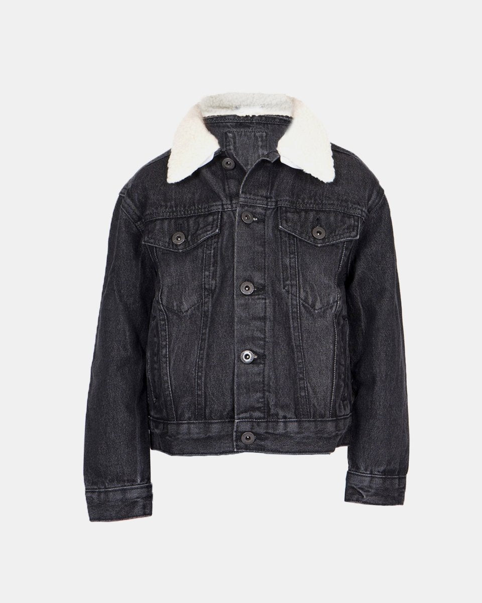 Black Detachable Sherpa Collar Kids Jacket