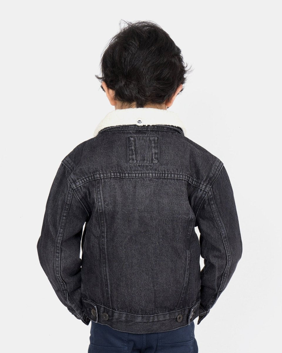 Black Detachable Sherpa Collar Kids Jacket