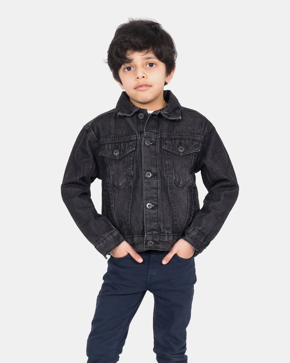 Black Detachable Sherpa Collar Kids Jacket
