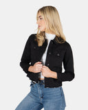 Black Distressed Hem Denim Jacket