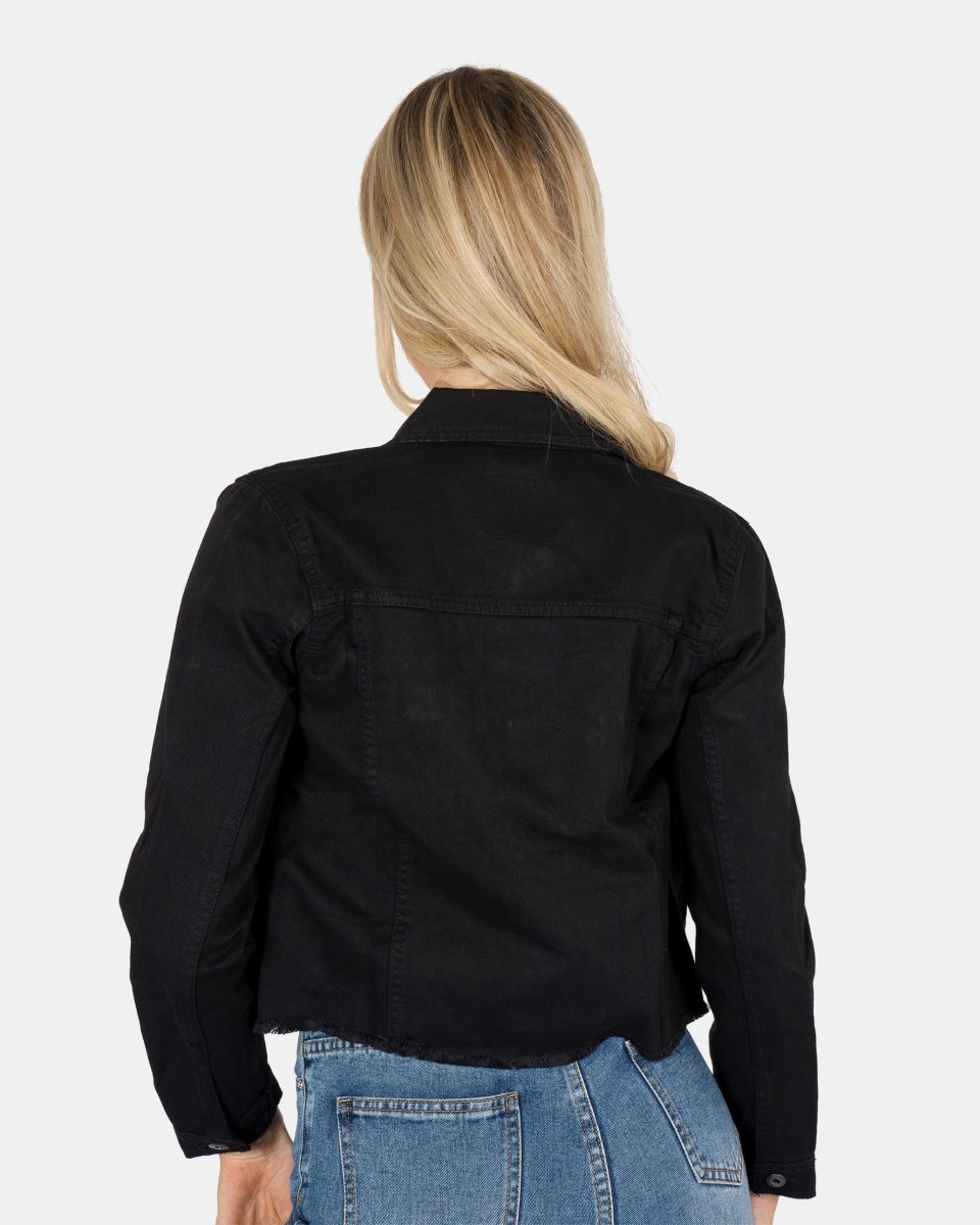 Black Distressed Hem Denim Jacket