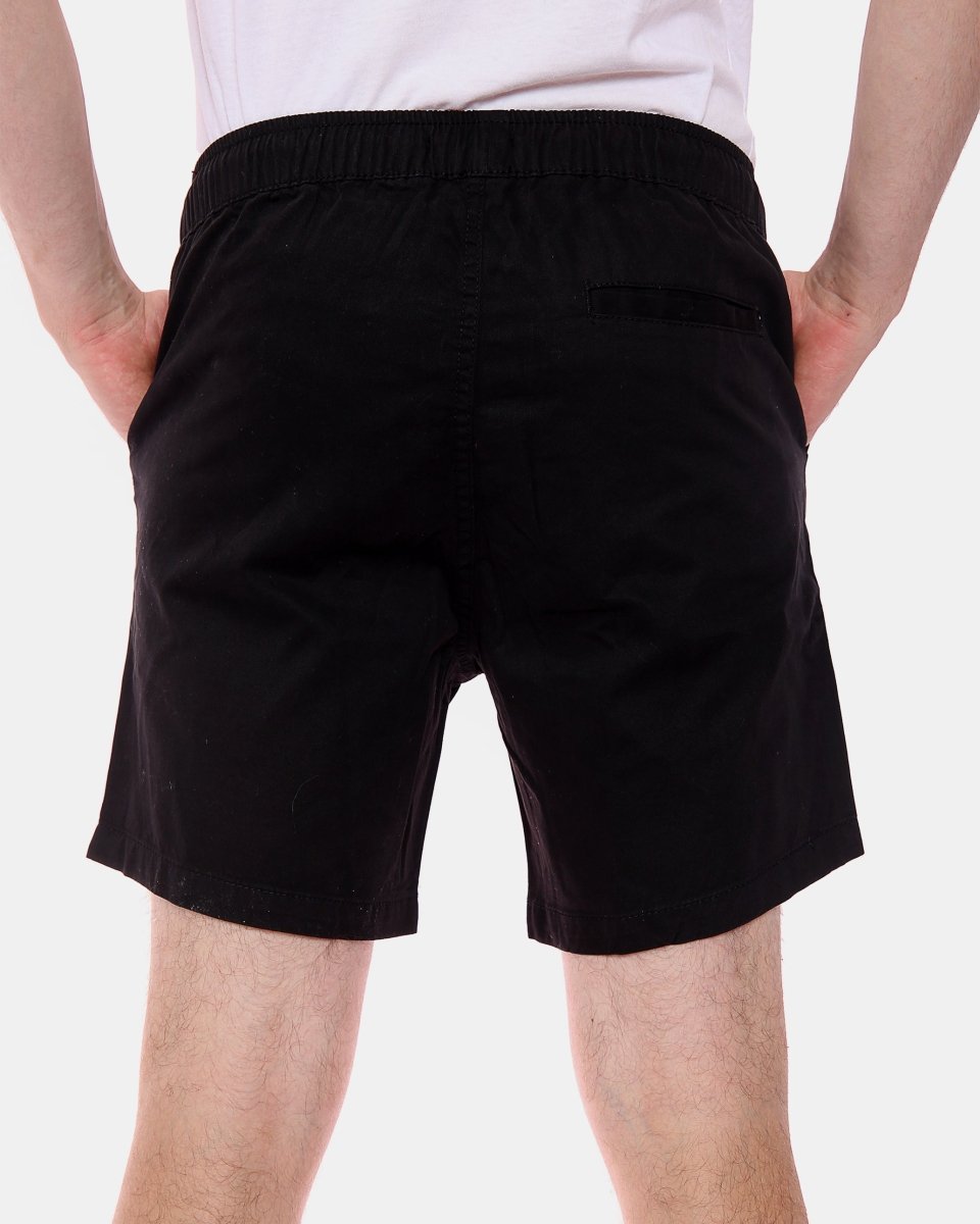 Black Elasticated Waist Cotton Casual Shorts
