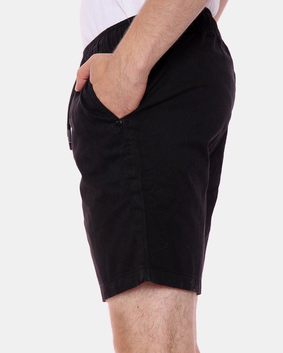 Black Elasticated Waist Cotton Casual Shorts