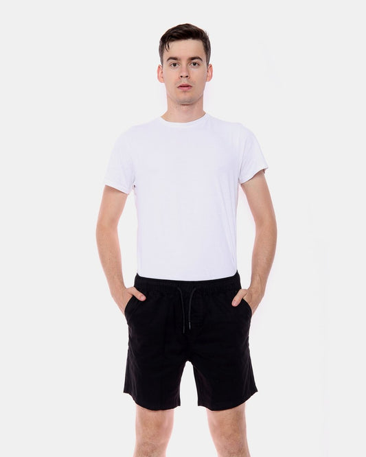 Black Elasticated Waist Cotton Casual Shorts